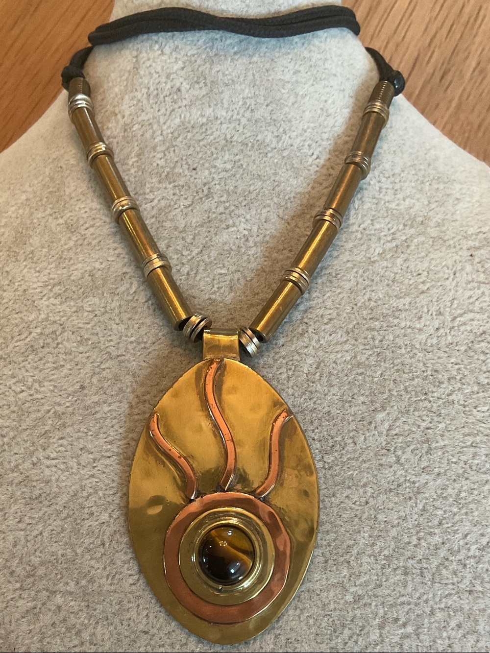 Artisan Vintage Mixed Metal Modernist Statement Necklace
